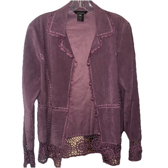 Womens Small Boho Leather Suede Crochet Open Front Cardigan Jacket Size M D33 - Picture 1 of 5